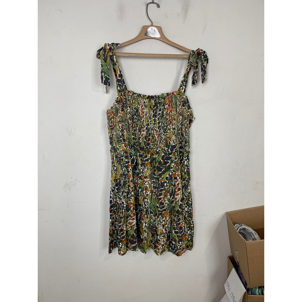 Jodifl Women Green‎ Abstract Floral Smocked Tiered Mini Dress 2X B8497-PLUS-CS